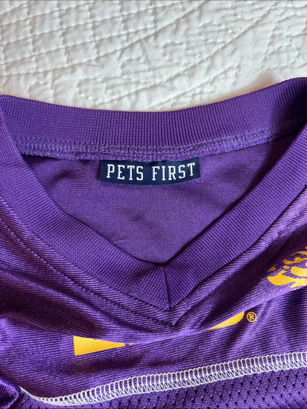 Pets First Purple LSU Pet Jersey with Gold Logo